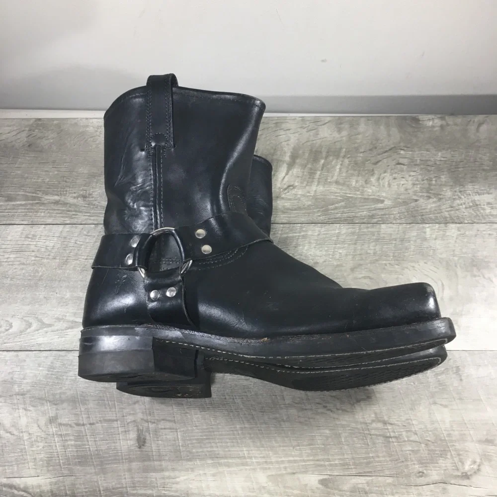 Mens Frye 87400 Black Engineer 8R Harness Motorcycle Leather Slip On Boots 12 M